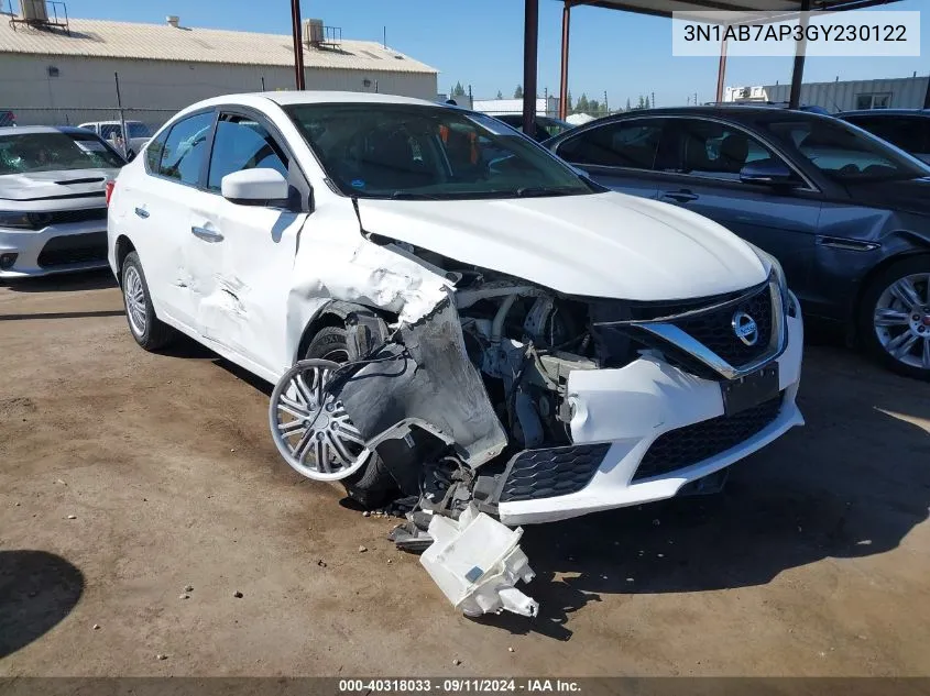 2016 Nissan Sentra S VIN: 3N1AB7AP3GY230122 Lot: 40318033