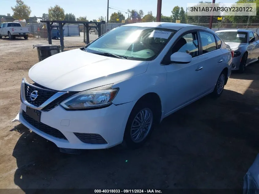 2016 Nissan Sentra S VIN: 3N1AB7AP3GY230122 Lot: 40318033