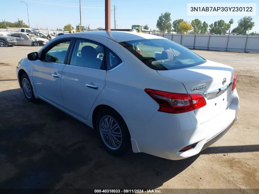 2016 Nissan Sentra S VIN: 3N1AB7AP3GY230122 Lot: 40318033