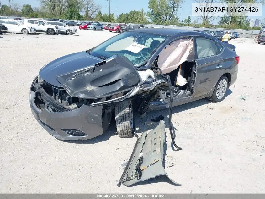 2016 Nissan Sentra S/Sv/Sr/Sl VIN: 3N1AB7AP1GY274426 Lot: 40326760