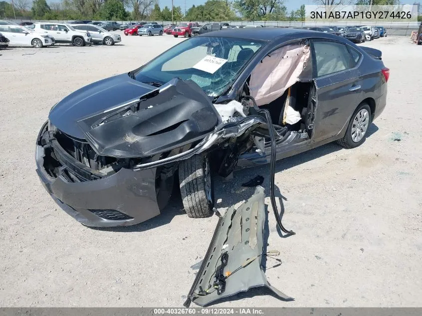 2016 Nissan Sentra S/Sv/Sr/Sl VIN: 3N1AB7AP1GY274426 Lot: 40326760