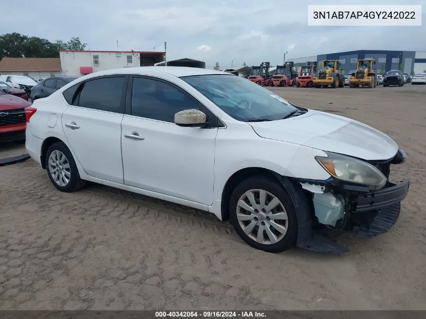 2016 Nissan Sentra S VIN: 3N1AB7AP4GY242022 Lot: 40342054