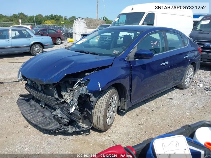 2016 Nissan Sentra Sv VIN: 3N1AB7AP0GY321252 Lot: 40345451