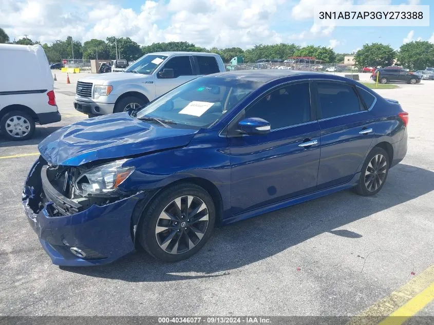 2016 Nissan Sentra Sr VIN: 3N1AB7AP3GY273388 Lot: 40346077