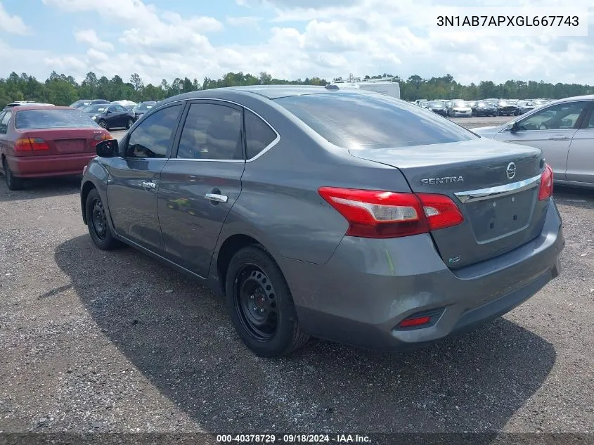 2016 Nissan Sentra S/Sv/Sr/Sl VIN: 3N1AB7APXGL667743 Lot: 40378729