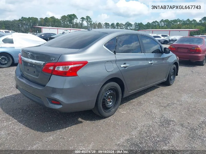 2016 Nissan Sentra S/Sv/Sr/Sl VIN: 3N1AB7APXGL667743 Lot: 40378729