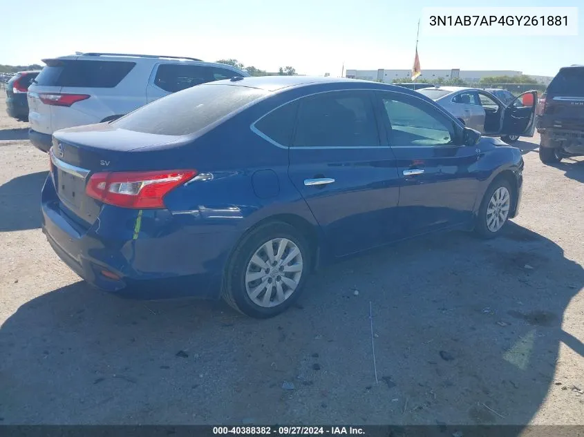 2016 Nissan Sentra Sv VIN: 3N1AB7AP4GY261881 Lot: 40388382