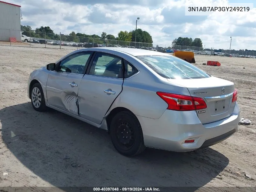 2016 Nissan Sentra Fe+ S/S/Sl/Sr/Sv VIN: 3N1AB7AP3GY249219 Lot: 40397048