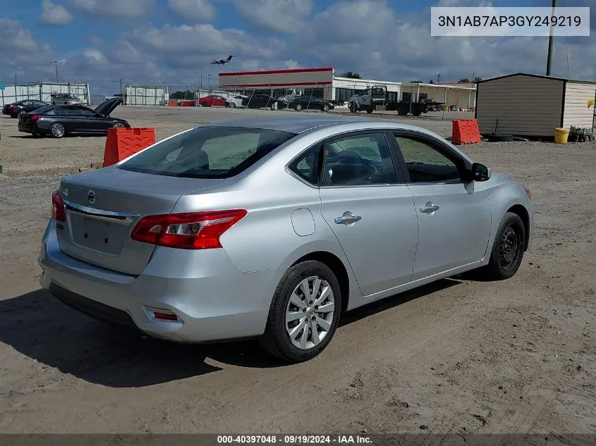 2016 Nissan Sentra Fe+ S/S/Sl/Sr/Sv VIN: 3N1AB7AP3GY249219 Lot: 40397048