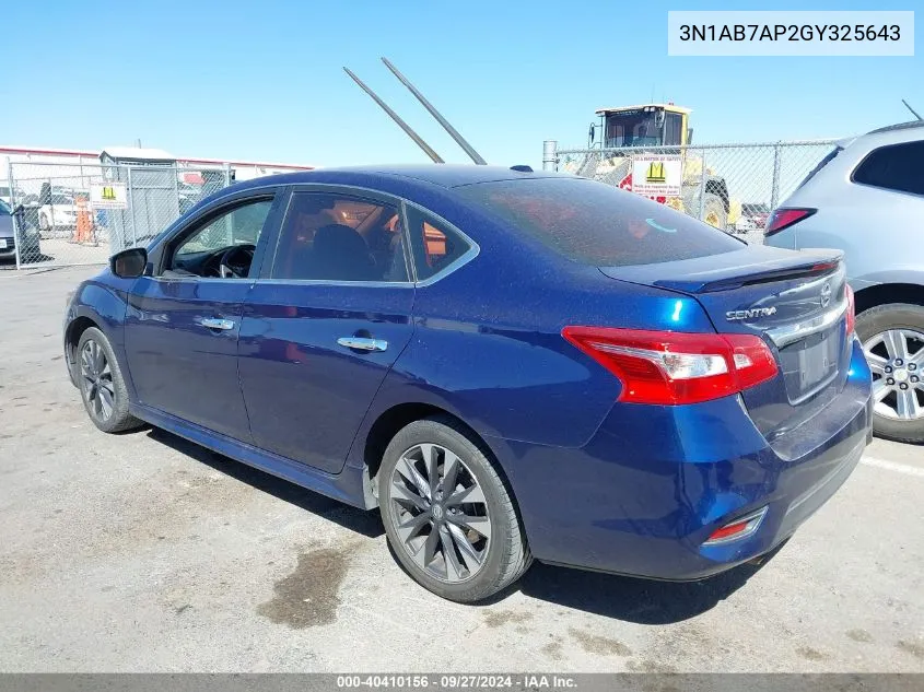 2016 Nissan Sentra Sr VIN: 3N1AB7AP2GY325643 Lot: 40410156