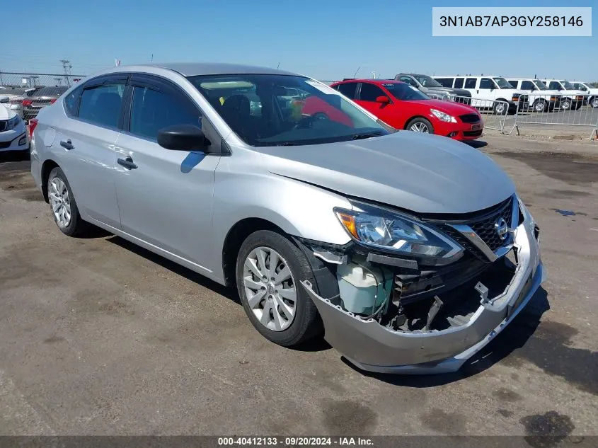 2016 Nissan Sentra S VIN: 3N1AB7AP3GY258146 Lot: 40412133