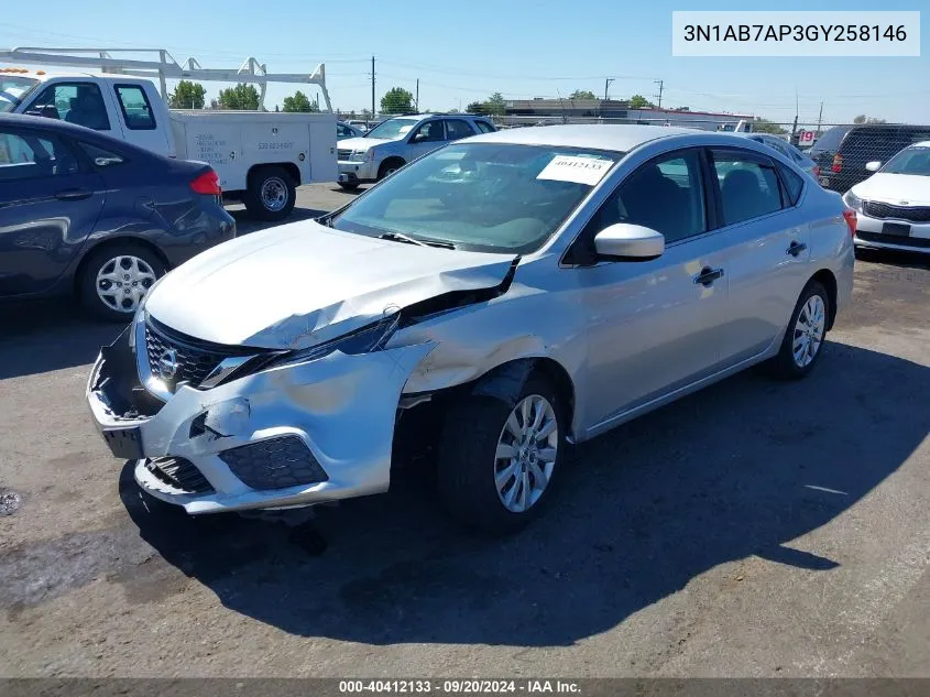 2016 Nissan Sentra S VIN: 3N1AB7AP3GY258146 Lot: 40412133