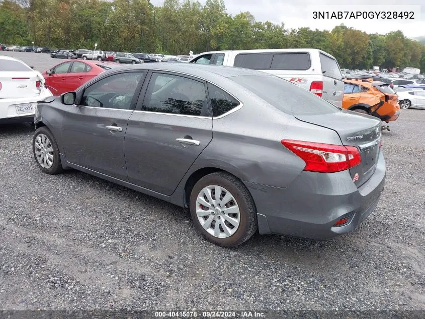 2016 Nissan Sentra S VIN: 3N1AB7AP0GY328492 Lot: 40415078