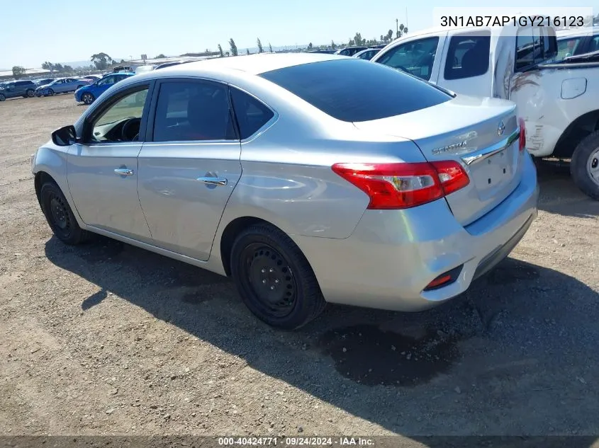 2016 Nissan Sentra Fe+ S/S/Sl/Sr/Sv VIN: 3N1AB7AP1GY216123 Lot: 40424771