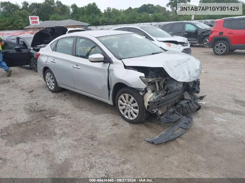 2016 Nissan Sentra S VIN: 3N1AB7AP1GY301429 Lot: 40436460