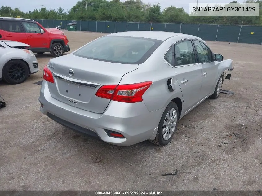 2016 Nissan Sentra S VIN: 3N1AB7AP1GY301429 Lot: 40436460