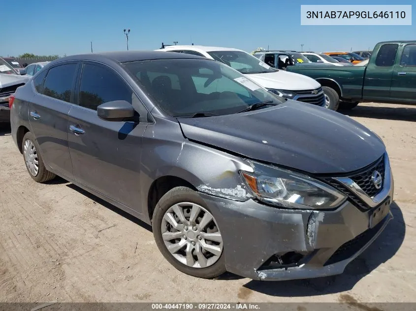 2016 Nissan Sentra Fe+ S/S/Sl/Sr/Sv VIN: 3N1AB7AP9GL646110 Lot: 40447190