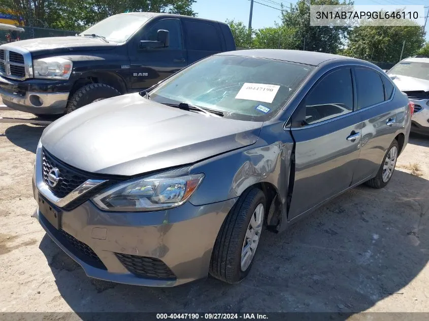 2016 Nissan Sentra Fe+ S/S/Sl/Sr/Sv VIN: 3N1AB7AP9GL646110 Lot: 40447190