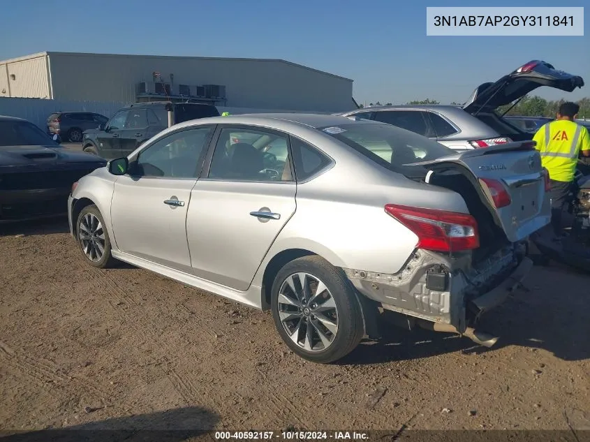 2016 Nissan Sentra Sr VIN: 3N1AB7AP2GY311841 Lot: 40592157