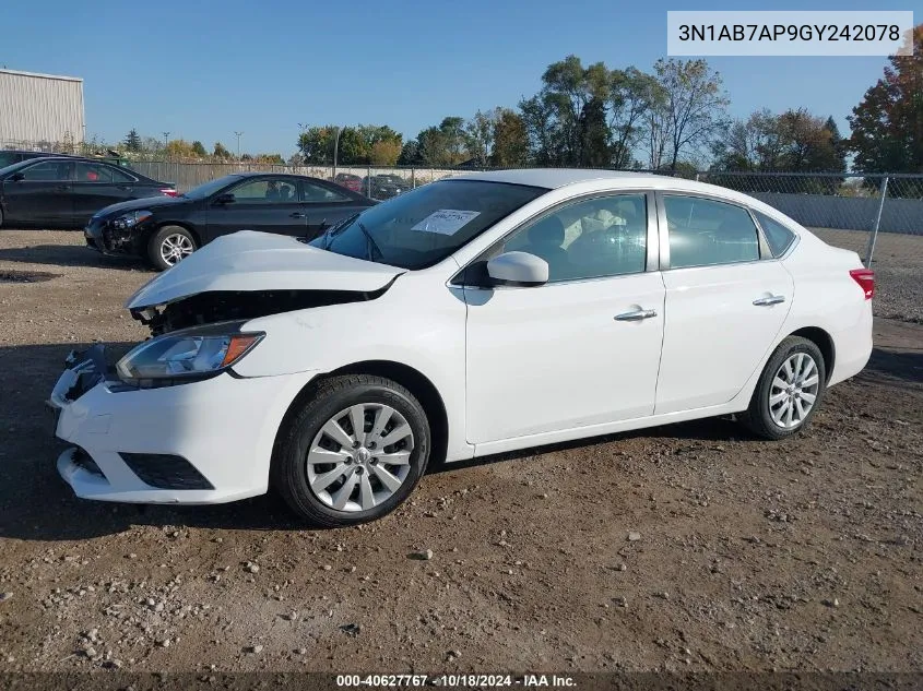 2016 Nissan Sentra Fe+ S/S/Sl/Sr/Sv VIN: 3N1AB7AP9GY242078 Lot: 40627767