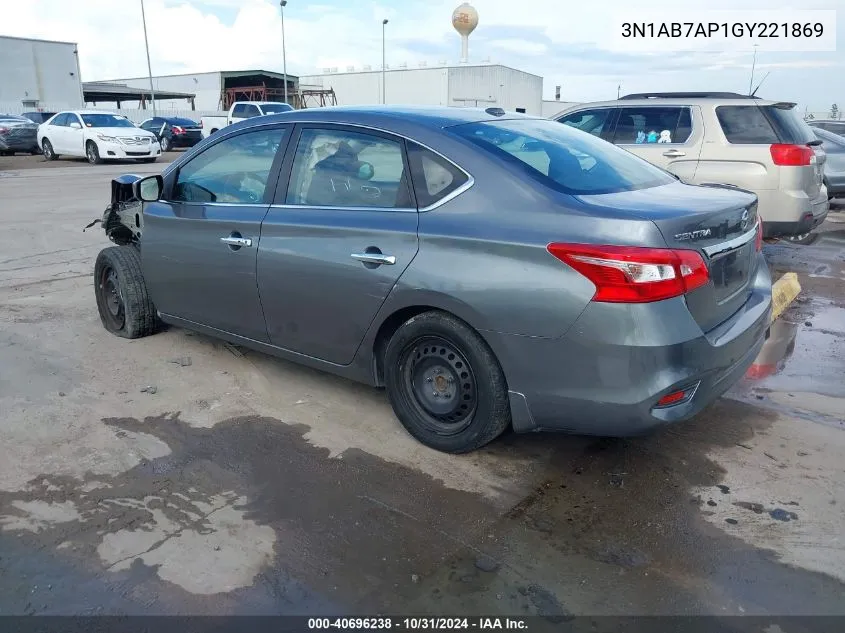 2016 Nissan Sentra Sv VIN: 3N1AB7AP1GY221869 Lot: 40696238