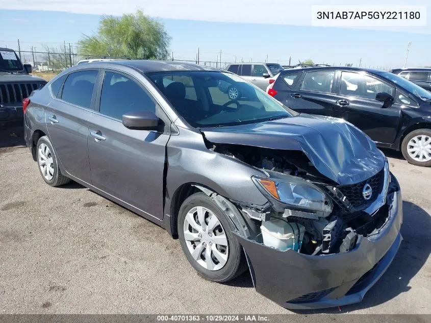 2016 Nissan Sentra S VIN: 3N1AB7AP5GY221180 Lot: 40701363