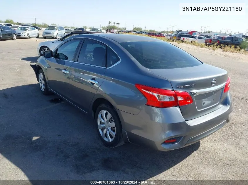 2016 Nissan Sentra S VIN: 3N1AB7AP5GY221180 Lot: 40701363