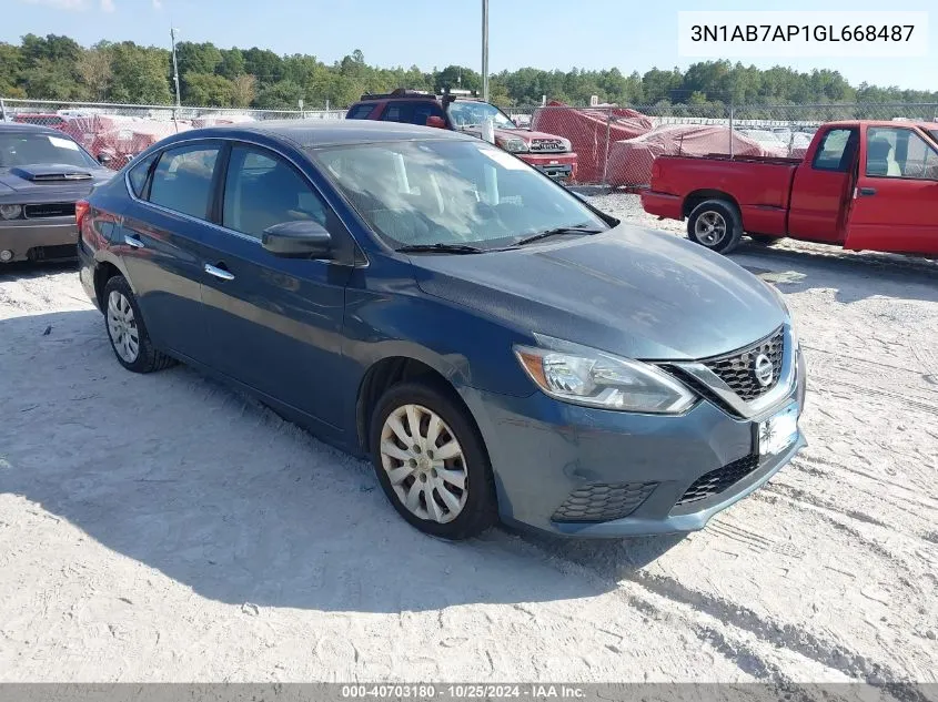 2016 Nissan Sentra Sv VIN: 3N1AB7AP1GL668487 Lot: 40703180