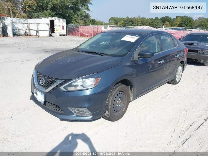 2016 Nissan Sentra Sv VIN: 3N1AB7AP1GL668487 Lot: 40703180