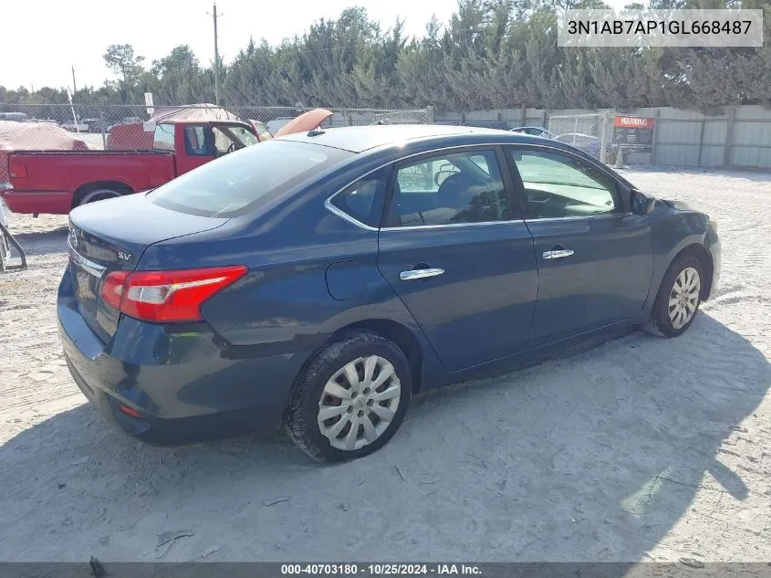 2016 Nissan Sentra Sv VIN: 3N1AB7AP1GL668487 Lot: 40703180