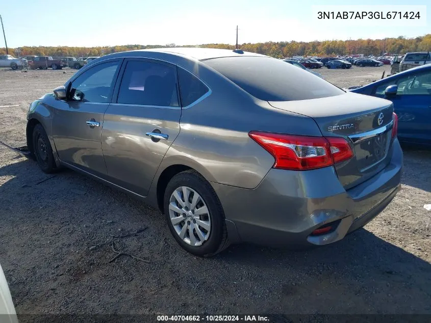 2016 Nissan Sentra Sv VIN: 3N1AB7AP3GL671424 Lot: 40704662