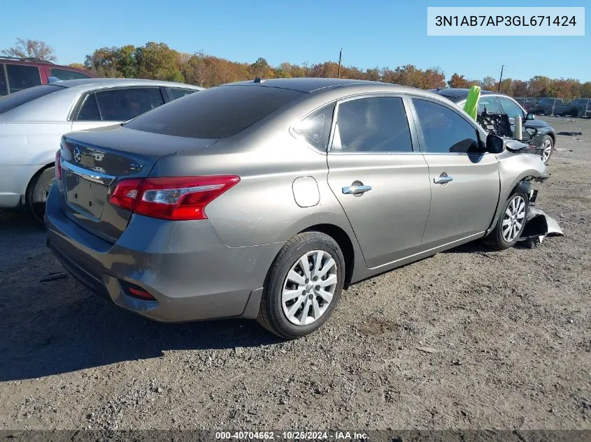 2016 Nissan Sentra Sv VIN: 3N1AB7AP3GL671424 Lot: 40704662