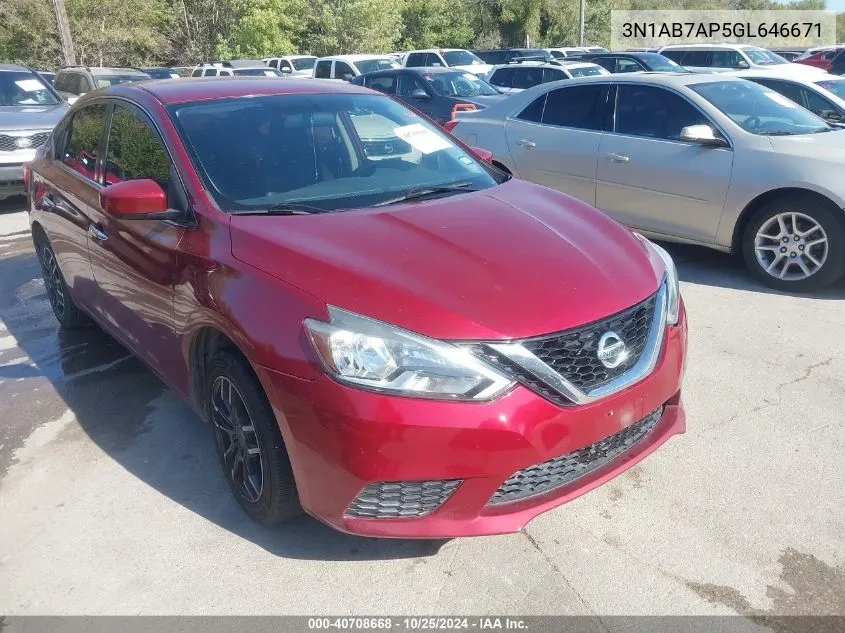 2016 Nissan Sentra Fe+ S/S/Sl/Sr/Sv VIN: 3N1AB7AP5GL646671 Lot: 40708668