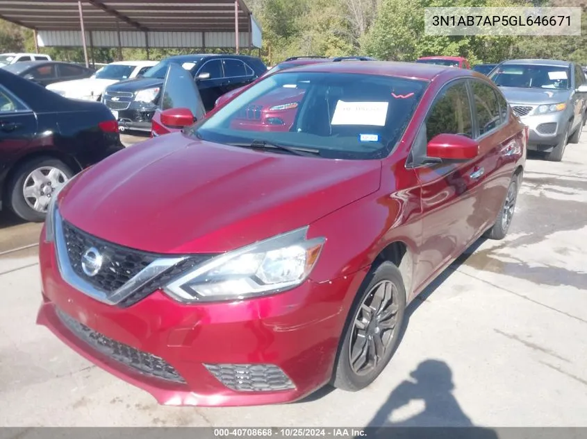 2016 Nissan Sentra Fe+ S/S/Sl/Sr/Sv VIN: 3N1AB7AP5GL646671 Lot: 40708668