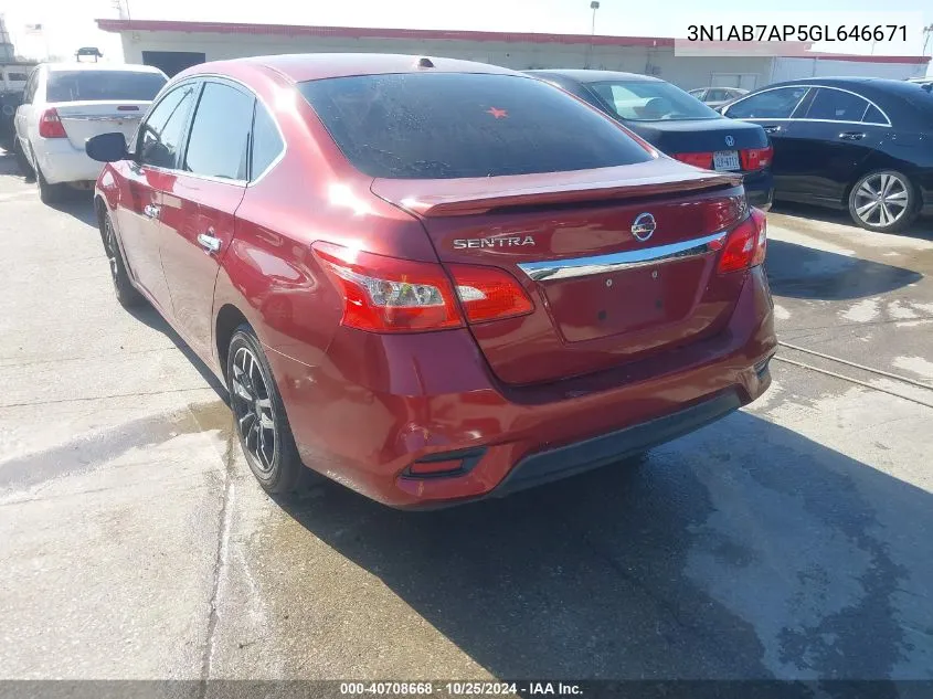 2016 Nissan Sentra Fe+ S/S/Sl/Sr/Sv VIN: 3N1AB7AP5GL646671 Lot: 40708668