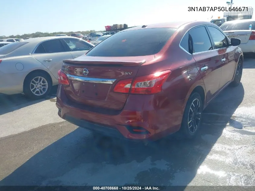 2016 Nissan Sentra Fe+ S/S/Sl/Sr/Sv VIN: 3N1AB7AP5GL646671 Lot: 40708668