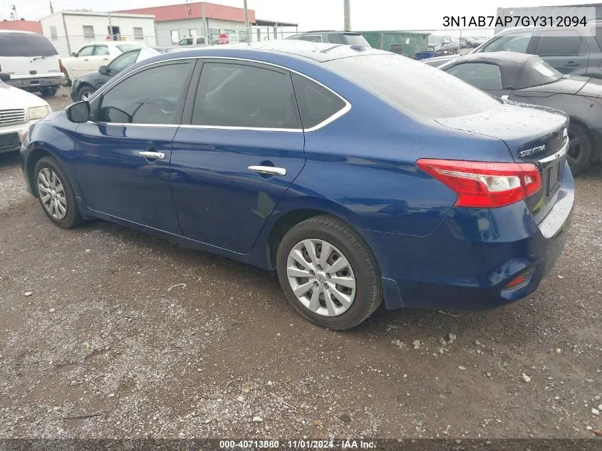 2016 Nissan Sentra Sv VIN: 3N1AB7AP7GY312094 Lot: 40713880