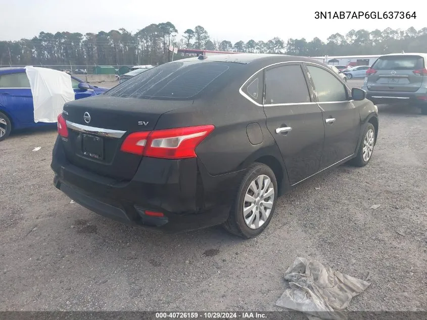 2016 Nissan Sentra Fe+ S/S/Sl/Sr/Sv VIN: 3N1AB7AP6GL637364 Lot: 40726159