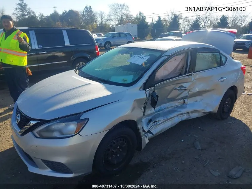 2016 Nissan Sentra S VIN: 3N1AB7AP1GY306100 Lot: 40731437