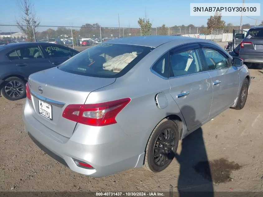 2016 Nissan Sentra S VIN: 3N1AB7AP1GY306100 Lot: 40731437