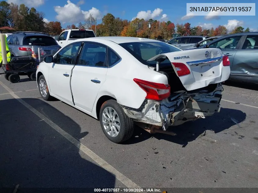 2016 Nissan Sentra Sv VIN: 3N1AB7AP6GY319537 Lot: 40737557