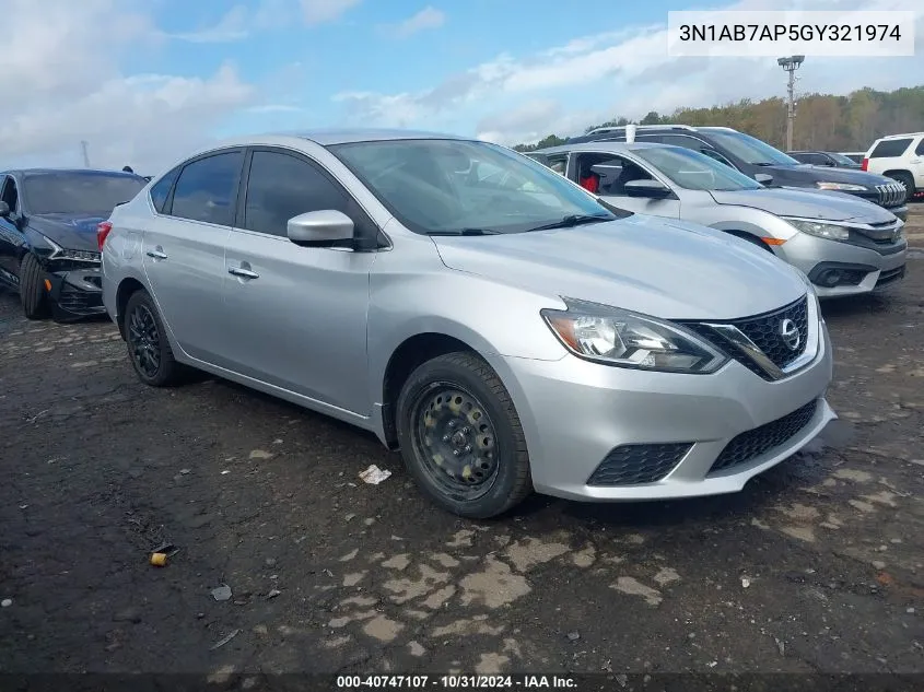 2016 Nissan Sentra Sv VIN: 3N1AB7AP5GY321974 Lot: 40747107