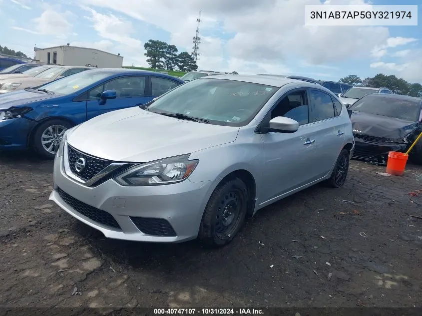 2016 Nissan Sentra Sv VIN: 3N1AB7AP5GY321974 Lot: 40747107