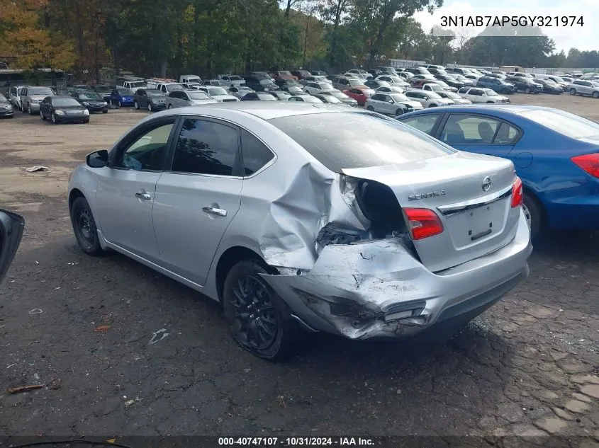 2016 Nissan Sentra Sv VIN: 3N1AB7AP5GY321974 Lot: 40747107