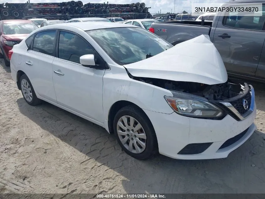 2016 Nissan Sentra S VIN: 3N1AB7AP3GY334870 Lot: 40751524