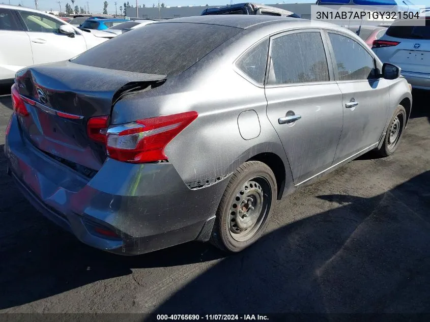 2016 Nissan Sentra S VIN: 3N1AB7AP1GY321504 Lot: 40765690