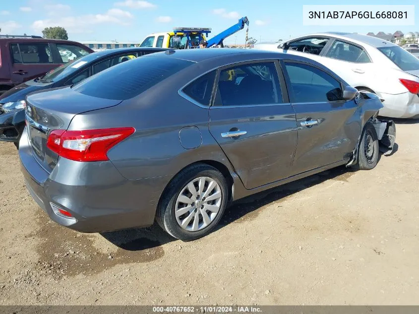 2016 Nissan Sentra Sv VIN: 3N1AB7AP6GL668081 Lot: 40767652