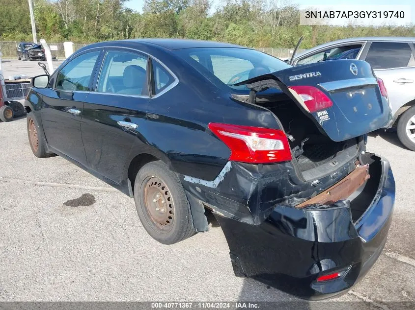 2016 Nissan Sentra S VIN: 3N1AB7AP3GY319740 Lot: 40771367