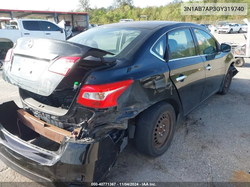 2016 Nissan Sentra S VIN: 3N1AB7AP3GY319740 Lot: 40771367