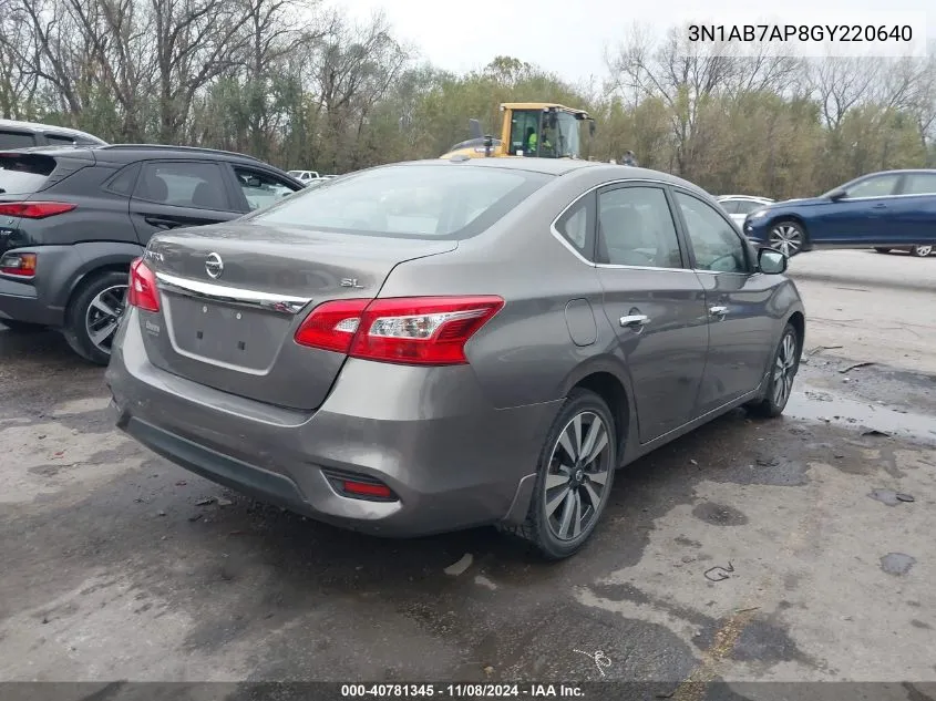 2016 Nissan Sentra Sl VIN: 3N1AB7AP8GY220640 Lot: 40781345